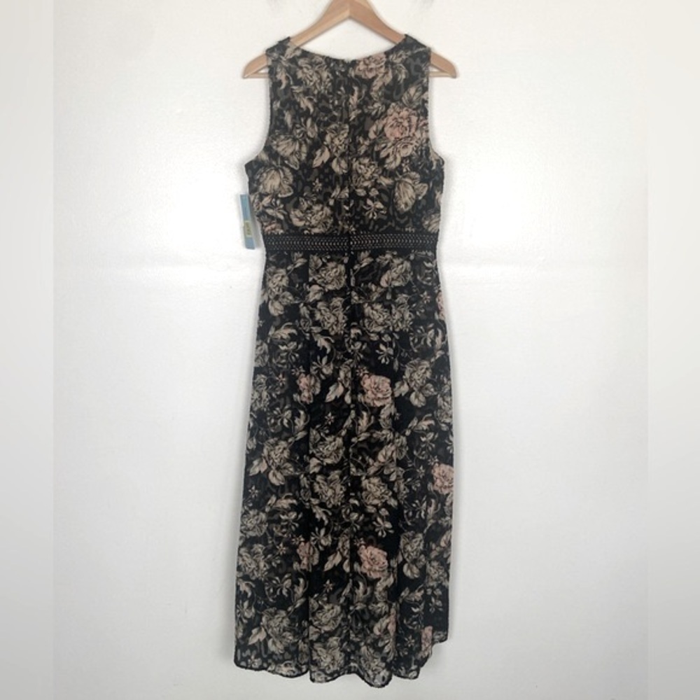 Antonio Melani Jacquard Floral Dress Size 8 Sheer Chiffon High Low Black & Pink - Picture 8 of 16